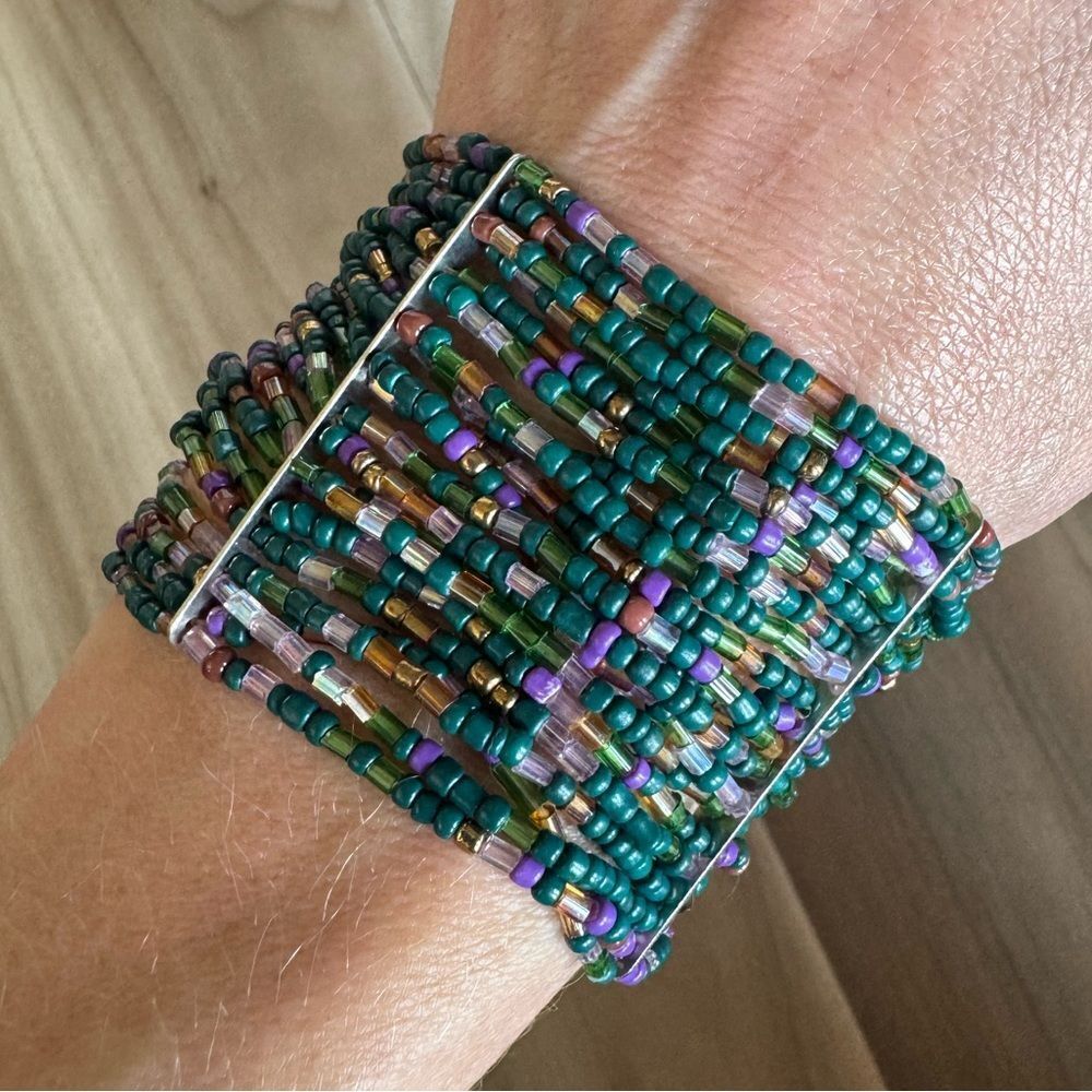 Green Purple Seed Bead Bracelet